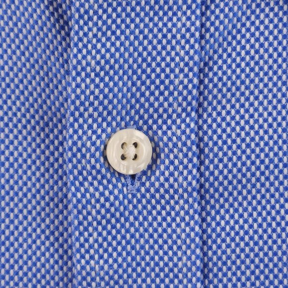 Peter Millar Check Button-Down Cotton Nanoluxe Medium Blue Long Sleeve Mens - Picture 6 of 16